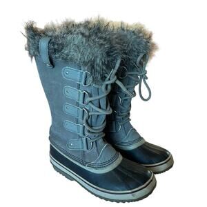 Sorel Womens Size 8 Gray Black Joan of Arctic Waterproof Boots Tall Fur Trim